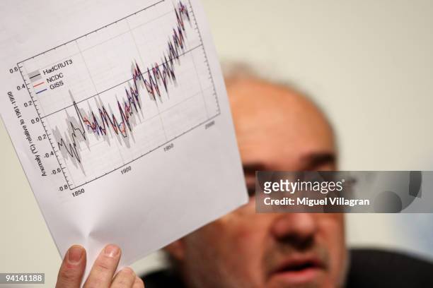 Michel Jarraud, Secretary-General of the World Meteorological Organisation, WMO, presents a chart shwoing that the year 2009 is likely to rank in the...