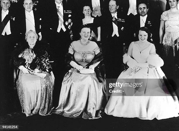 This file picture taken in 1956 shows Princess Wilhelmina, Queen Juliana and Princess Beatrix. Princess Juliana, the mother of Queen Beatrix and a...