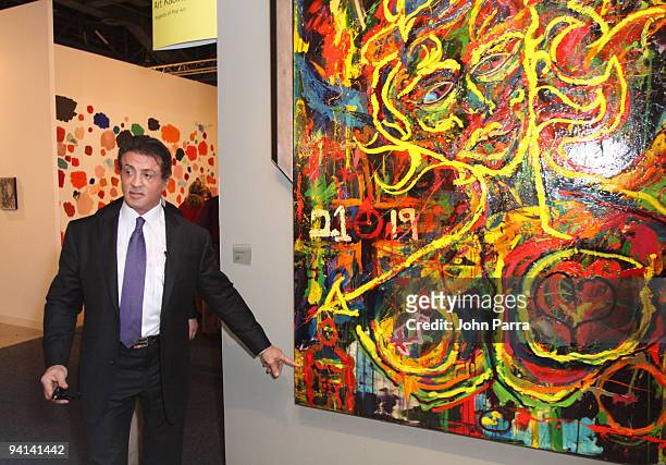 Actor Sylvester Stallone attends at Art Basel where Sylvester Stallone exhibited his painting on December 2, 2009 in Miami Beach, Florida.