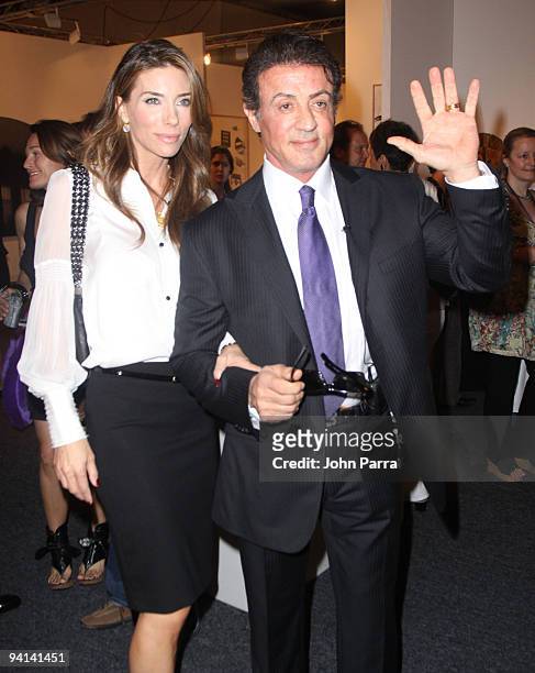 Actor Sylvester Stallone and Jennifer Flavin attend Art Basel on December 2, 2009 in Miami Beach, Florida.