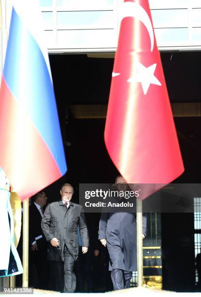 Turkish President Recep Tayyip Erdogan and Russian President Vladimir Putin attend the groundbreaking ceremony of Akkuyu Nuclear Santral via video...