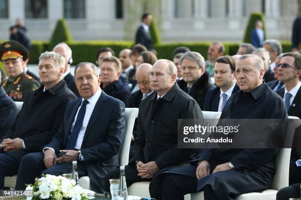 Turkish President Recep Tayyip Erdogan , Russian President Vladimir Putin , Russian Foreign Minister Sergei Lavrov and Russian Presidential Spokesman...