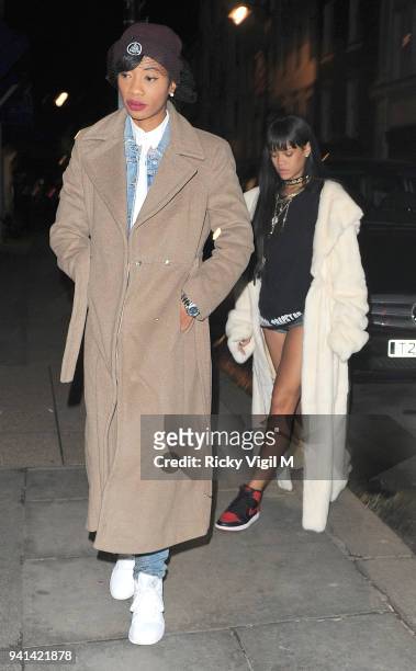 Rihanna departs Tramp night club on March 26, 2014 in London, England.