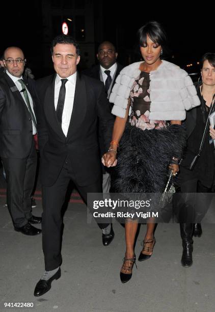 Andre Balazs and Naomi Campbell attend the Victoria & Albert Museum Fashion Benefit Dinner & Alexander McQueen: Savage Beauty preview at the Victoria...