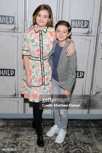 Millicent Simmonds and Noah Jupe visit Build Studio to discuss the film "A Quiet Place" on April 3, 2018 in New York City.