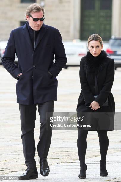 Andrea Pascual and Beltran Gomez Acebo attend a Mass in occasion of the 25th anniversary of death of Conde de Barcelona, father of King Juan Carlos,...