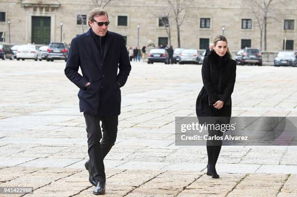 Andrea Pascual and Beltran Gomez Acebo attend a Mass in occasion of the 25th anniversary of death of Conde de Barcelona, father of King Juan Carlos,...