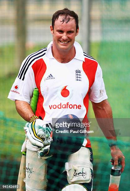 Andrew Strauss of England smiles during an England Nets Session ahead of England's first tour match against South Africa Airways XI on December 8,...