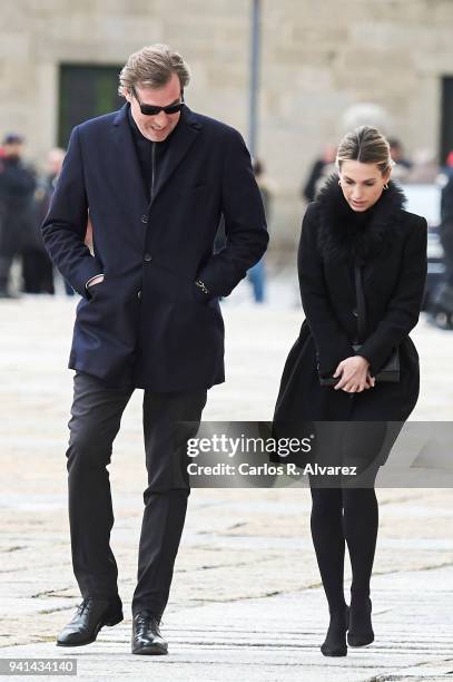 Andrea Pascual and Beltran Gomez Acebo attend a Mass in occasion of the 25th anniversary of death of Conde de Barcelona, father of King Juan Carlos,...