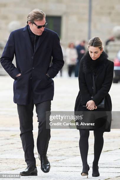 Andrea Pascual and Beltran Gomez Acebo attend a Mass in occasion of the 25th anniversary of death of Conde de Barcelona, father of King Juan Carlos,...