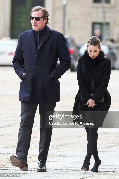 Andrea Pascual and Beltran Gomez Acebo attend a Mass in occasion of the 25th anniversary of death of Conde de Barcelona, father of King Juan Carlos,...