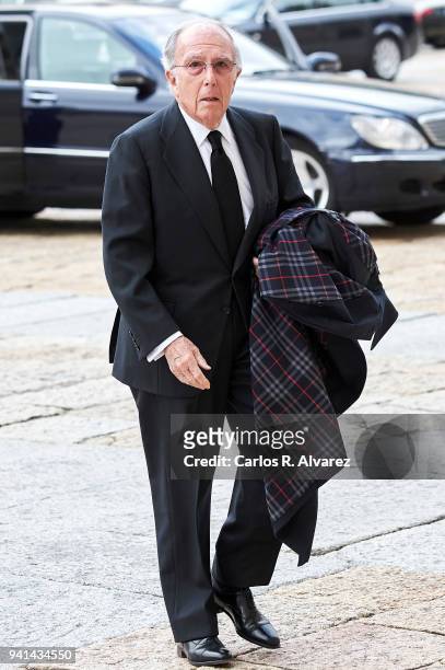 Marcelino Oreja Aguirre attends a Mass in occasion of the 25th anniversary of death of Conde de Barcelona, father of King Juan Carlos, at San Lorenzo...