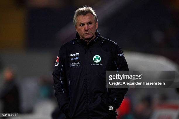 Benno Moehlmann, head coach of Fuerth react during the Second Bundesliga match between SpVgg Greuther Fuerth and Alemania Aachen at the Playmobil...