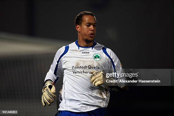 Stephan Loboue of Fuerth looks on during the Second Bundesliga match between SpVgg Greuther Fuerth and Alemania Aachen at the Playmobil Stadium on...