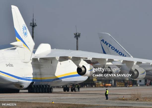 The worlds largest aircraft, the Antonov An-225 Mriya cargo aeroplane , prepares to take off from the Antonov plant's airdrome in Gostomel, some 30...