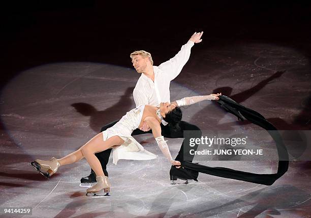 Isabelle Delobel and Olivier Schoenfelder of France perform in the gala exhibition of the ISU Grand Prix Figure Skating Final in Goyang, north of...