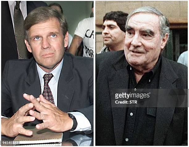 These photos show Argentine Captain Alfredo Astiz and ex-dictator Emilio Massera who face extradition charges 24 December 2001 in Buenos Aires,...