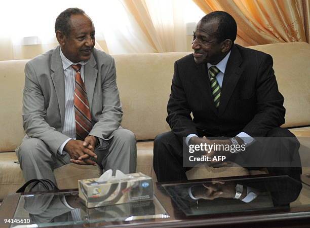 Haile Menkerios , deputy Secretary General to the UN in charge of political affairs speaks with Guinean Prime Minister Kabine Komara during a meeting...