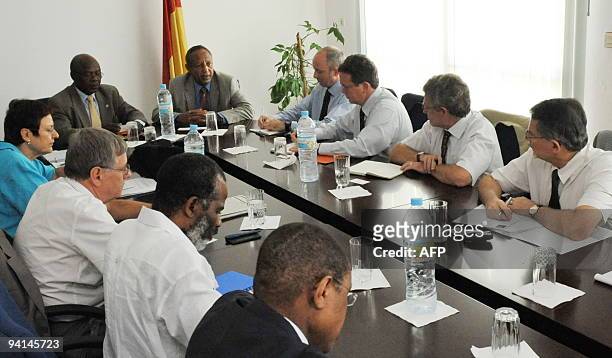 Haile Menkerios UN assistant secretary general for political affairs speaks during a meeting with Ian Felton ambassador of United Kingdom in Guinea ,...