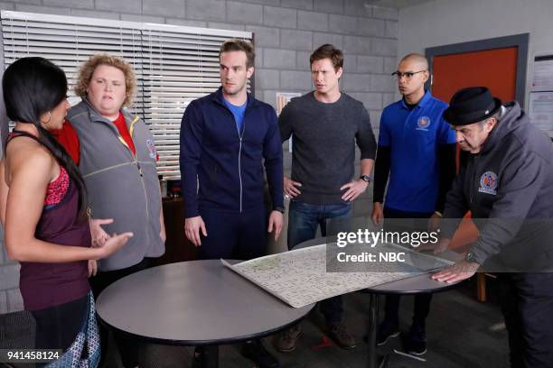 Lumps" Episode 104 -- Pictured: Mouzam Makkar as Brittany, Fortune Feimster as Ruby, Andy Favreau as Matthew, Anders Holm as Vince, Yassir Lester as...