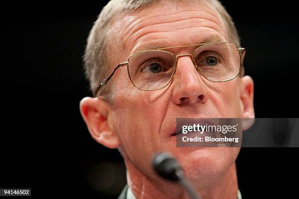 Army General Stanley McChrystal, commander of U.S. Forces in Afghanistan, speaks during a House Armed Services Committee hearing in Washington, D.C.,...