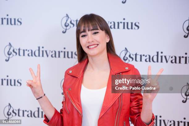 Spanish singer Aitana poses during a photocall as she was announced as Stradivarius ambassador on April 3, 2018 in Madrid, Spain.