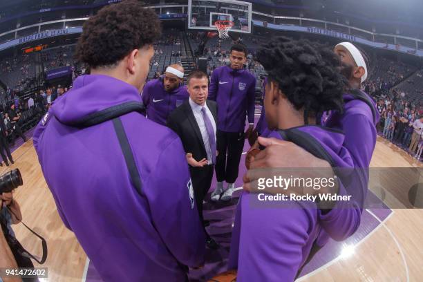 Head coach Dave Joerger of the Sacramento Kings coaches his players during the game against the Dallas Mavericks on March 27, 2018 at Golden 1 Center...