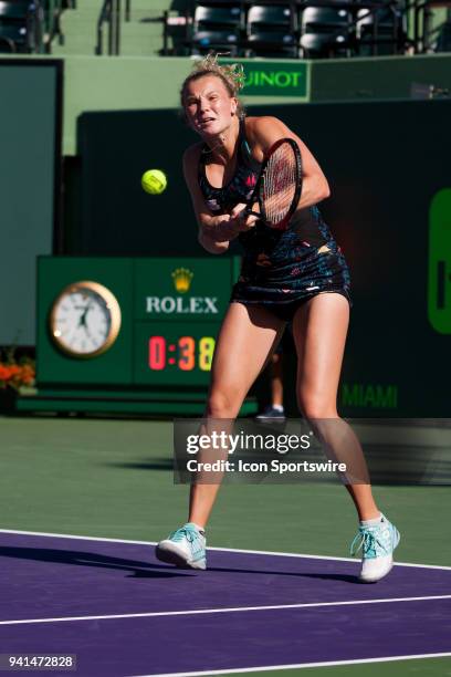 Barbora Krejcikova and Katerina Siniakova in action on Day 14 the Womens Doubles Final of the Miami Open Presented by Itau at Crandon Park Tennis...