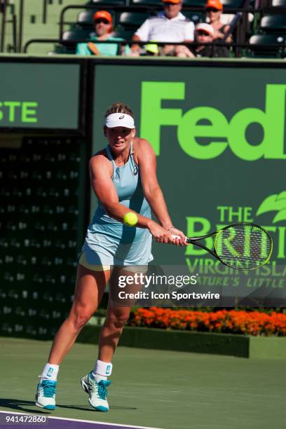 Ashleigh Barty and CoCo Vandeweghe in action on Day 14 the Womens Doubles Final of the Miami Open Presented by Itau at Crandon Park Tennis Center on...