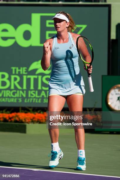 Ashleigh Barty and CoCo Vandeweghe in action on Day 14 the Womens Doubles Final of the Miami Open Presented by Itau at Crandon Park Tennis Center on...