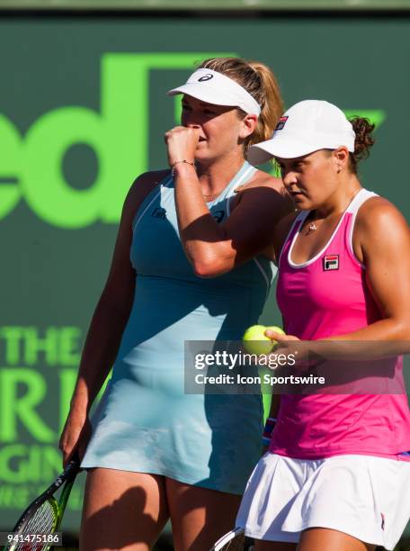 Ashleigh Barty and CoCo Vandeweghe in action on Day 14 the Womens Doubles Final of the Miami Open Presented by Itau at Crandon Park Tennis Center on...