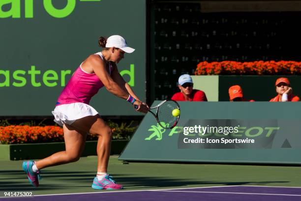 Ashleigh Barty and CoCo Vandeweghe in action on Day 14 the Womens Doubles Final of the Miami Open Presented by Itau at Crandon Park Tennis Center on...