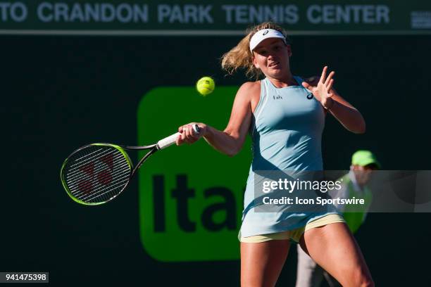 Ashleigh Barty and CoCo Vandeweghe in action on Day 14 the Womens Doubles Final of the Miami Open Presented by Itau at Crandon Park Tennis Center on...