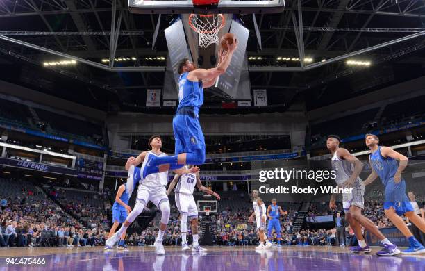 Doug McDermott of the Dallas Mavericks shoots a layup against the Sacramento Kings on March 27, 2018 at Golden 1 Center in Sacramento, California....