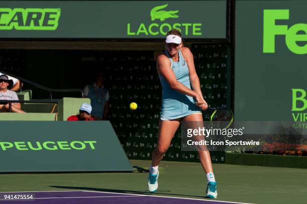 Ashleigh Barty and CoCo Vandeweghe in action on Day 14 the Womens Doubles Final of the Miami Open Presented by Itau at Crandon Park Tennis Center on...