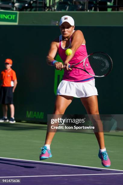 Ashleigh Barty and CoCo Vandeweghe in action on Day 14 the Womens Doubles Final of the Miami Open Presented by Itau at Crandon Park Tennis Center on...