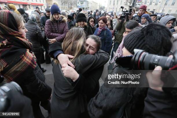 Relatives during the rally in memory of the victims of the explosion in the St. Petersburg metro on the first anniversary of the attack. St....