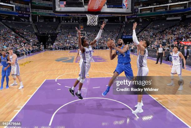 Aaron Harrison of the Dallas Mavericks goes up for the shot against the Sacramento Kings on March 27, 2018 at Golden 1 Center in Sacramento,...