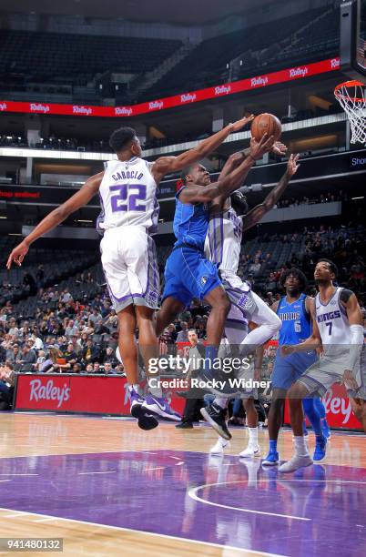 Jalen Jones of the Dallas Mavericks goes up for the shot against the Sacramento Kings on March 27, 2018 at Golden 1 Center in Sacramento, California....