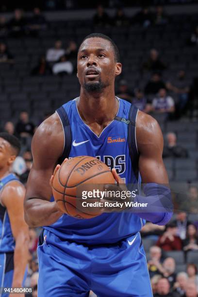 Harrison Barnes of the Dallas Mavericks attempts a free-throw shot against the Sacramento Kings on March 27, 2018 at Golden 1 Center in Sacramento,...