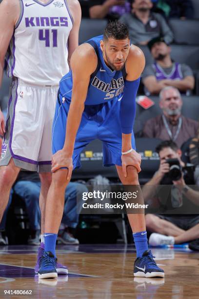 Salah Mejri of the Dallas Mavericks looks on during the game against the Sacramento Kings on March 27, 2018 at Golden 1 Center in Sacramento,...