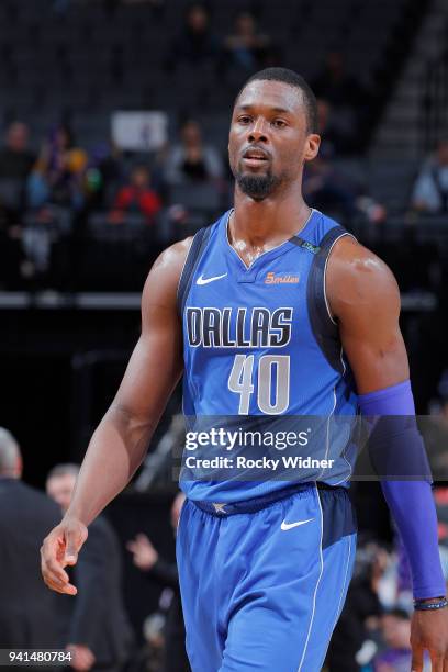Harrison Barnes of the Dallas Mavericks looks on during the game against the Sacramento Kings on March 27, 2018 at Golden 1 Center in Sacramento,...