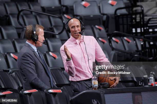 Sacramento Kings broadcaster Grant Napear and announcer Doug Christie prior to the game between the Dallas Mavericks and Sacramento Kings on March...