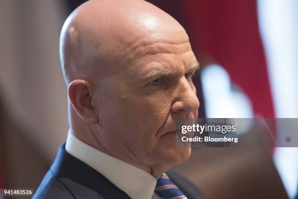 McMaster, outgoing national security advisor, listens during a meeting with Baltic leaders and U.S. President Donald Trump, not pictured, in the...