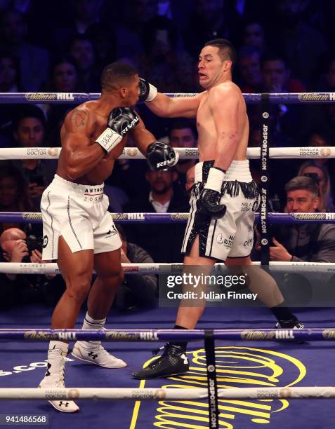 Anthony Joshua fights Joseph Parker during there WBA, IBF, WBO & IBO Heavyweight Championship title fight at Principality Stadium on March 31, 2018...