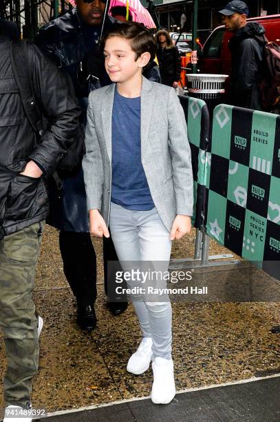 Actor Noah Jupe is seen outside Aol Live on April 3, 2018 in New York City.