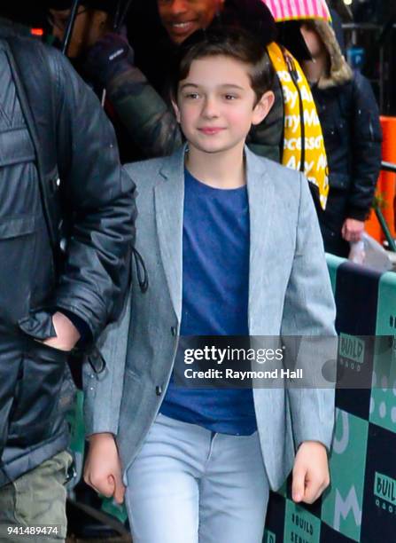 Actor Noah Jupe is seen outside Aol Live on April 3, 2018 in New York City.