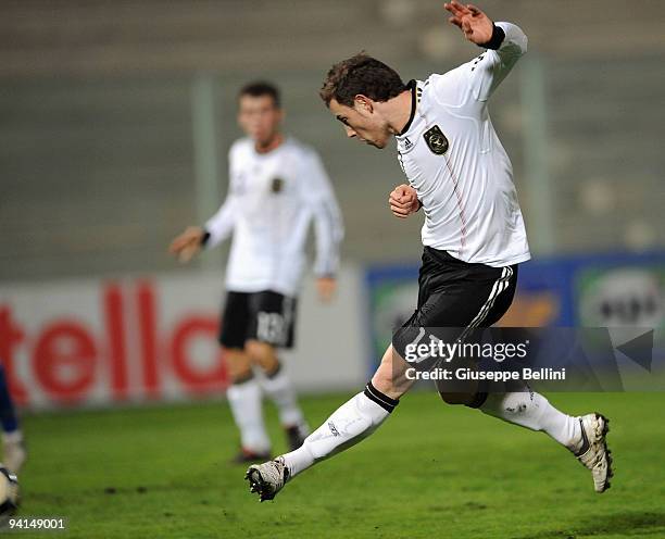 Fabian Backer of Germany scores the goal during the International Friendly match between U20 Italy and U20 Germany at Stadio Erasmo Jacovone on...