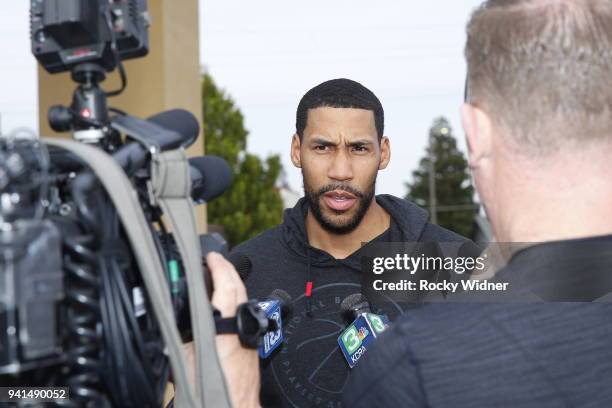 Garrett Temple of the Sacramento Kings participates in Kings And Queens Rise: A Youth Voice Forum For Healing at the South Sacramento Christian...