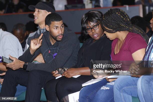 Garrett Temple of the Sacramento Kings participates in Kings And Queens Rise: A Youth Voice Forum For Healing at the South Sacramento Christian...
